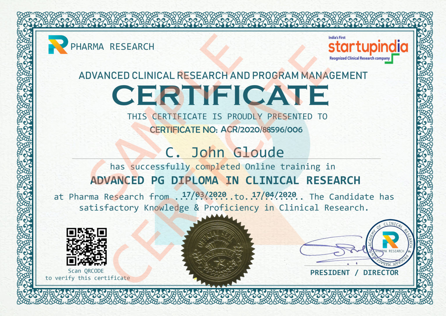 Order your Certificate Clinical reearch CDM Pharmacovigilance