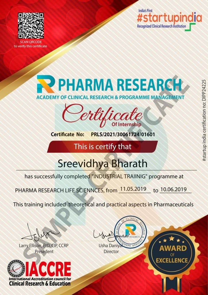 Industrial Oriented -Internship Program - Pharma Research